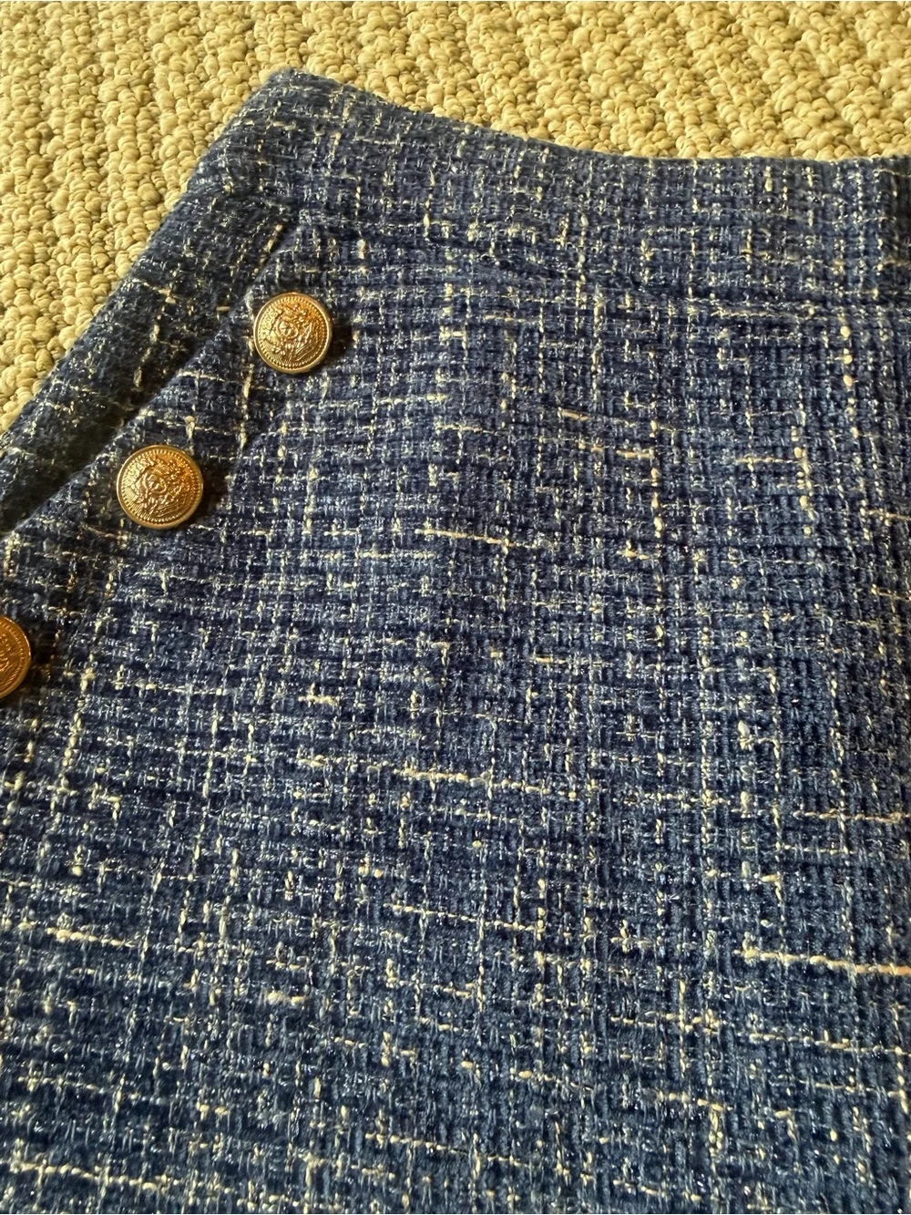 Aqua Navy Tweed skort with Gold Buttons XS. - Picture 5 of 7